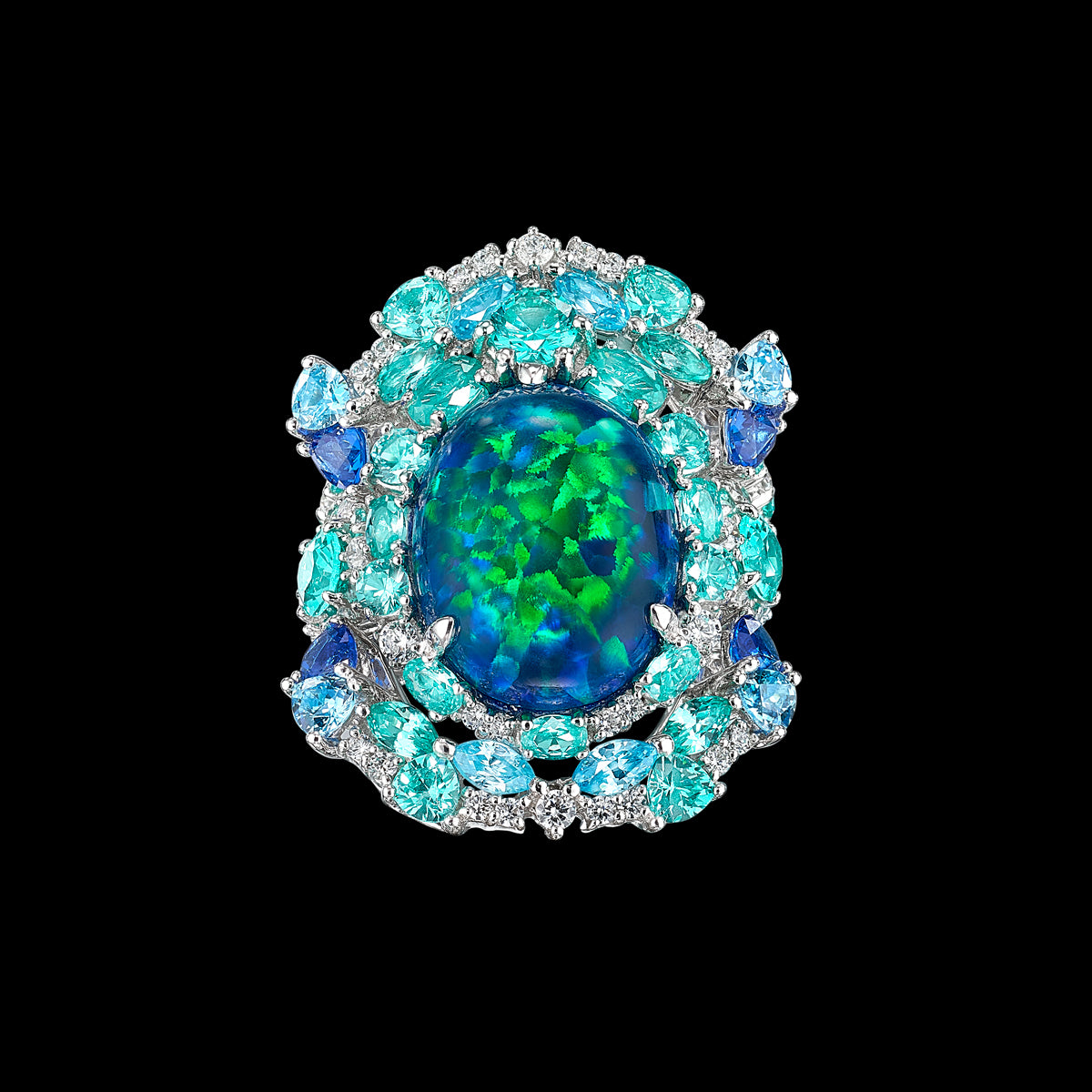 Paraiba Opal Ocean Rings, Ring, Anabela Chan Joaillerie - Fine jewelry with laboratory grown and created gemstones hand-crafted in the United Kingdom. Anabela Chan Joaillerie is the first fine jewellery brand in the world to champion laboratory-grown and created gemstones with high jewellery design, artisanal craftsmanship and a focus on ethical and sustainable innovations.
